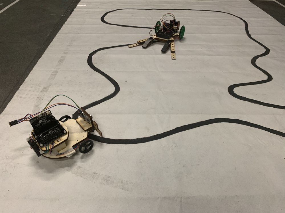 Robots on a track.