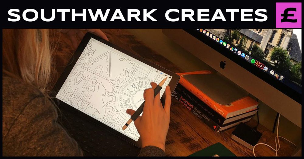 Work for Southwark Council showing a woman drawing on an Ipad.