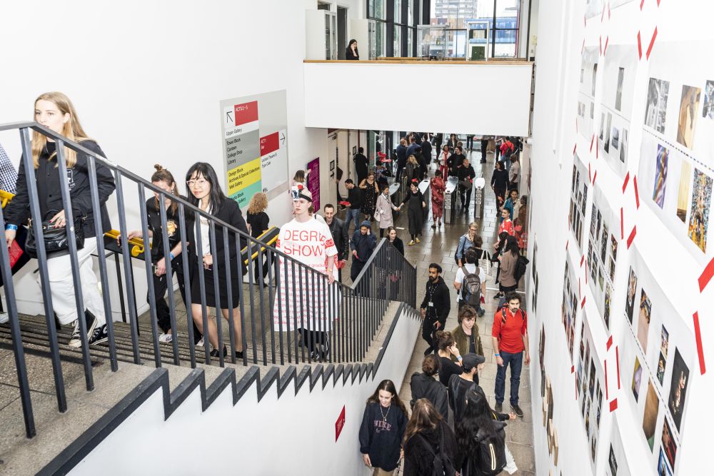 Student work in gallery spaces at London College of Communication 