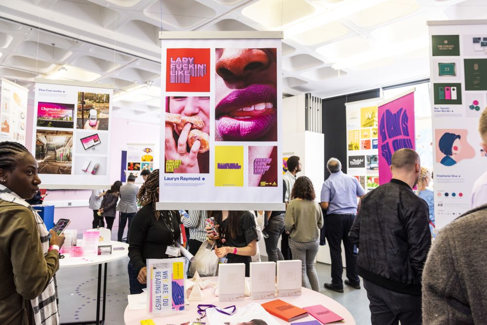 Student work in gallery spaces at London College of Communication 
