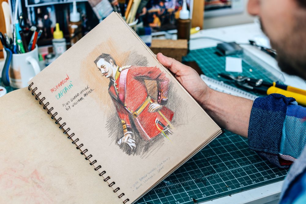 Sketchbook with costume design for a captain.