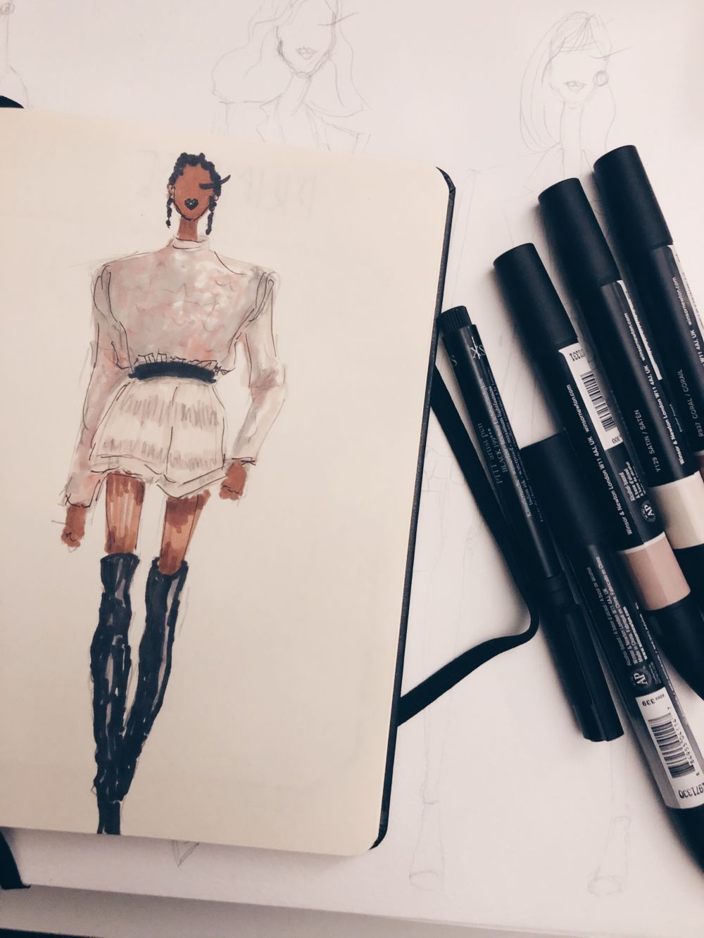 Fashion Drawing in progress with pens.