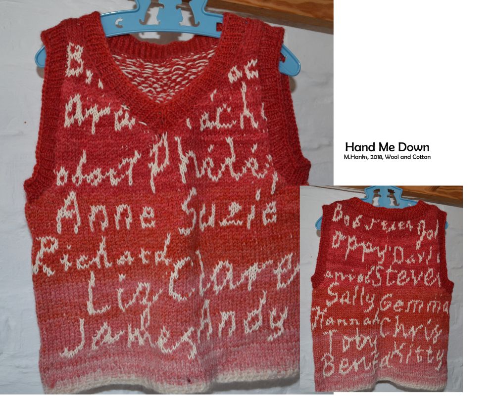pictures of a sleevless jumper with names written on it