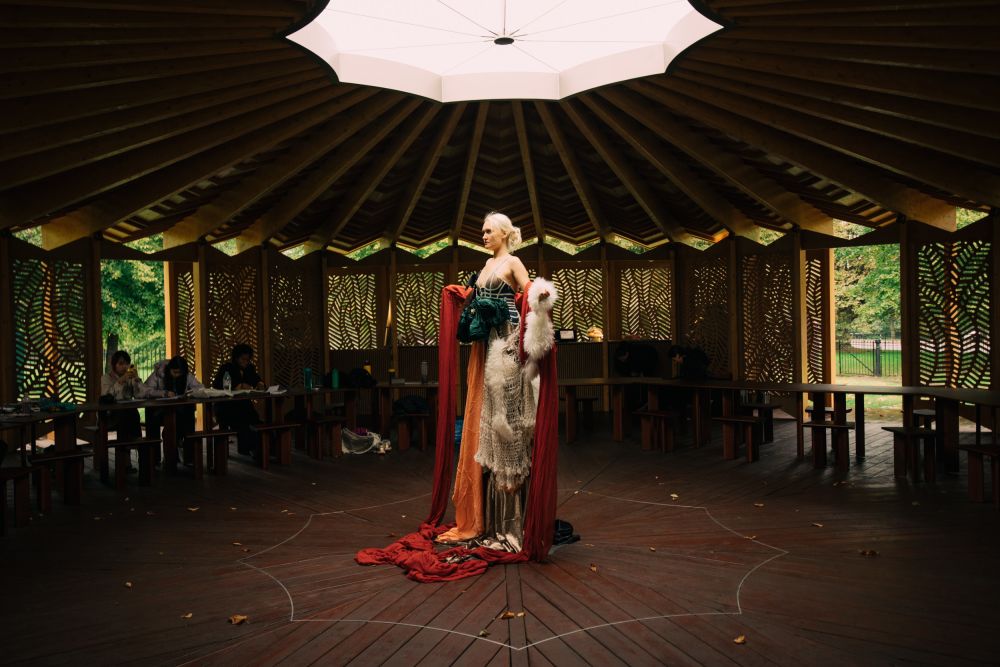 Model posing under the skylight