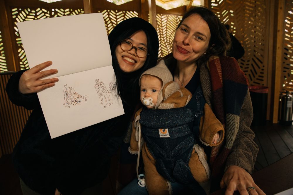 Illustration of student with child