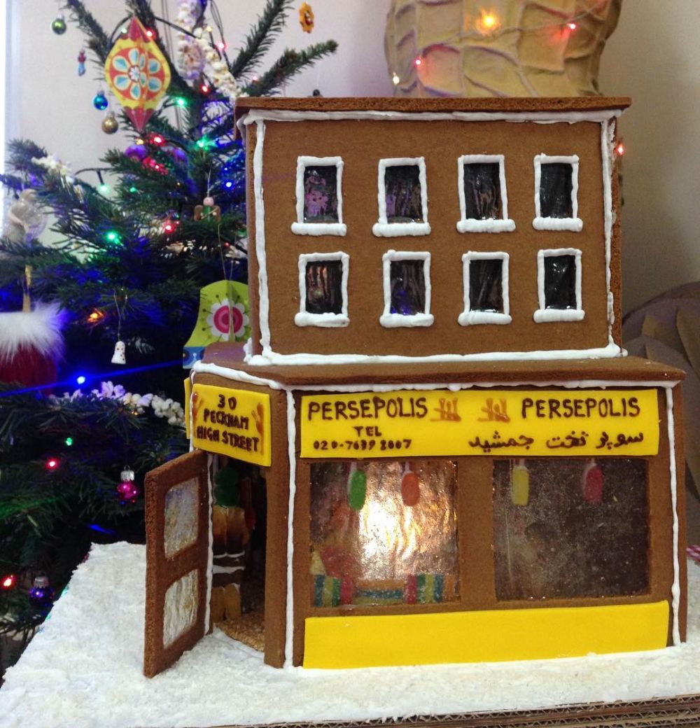 Gingerbread version of Middle Eastern cafe Persepolis in Peckham
