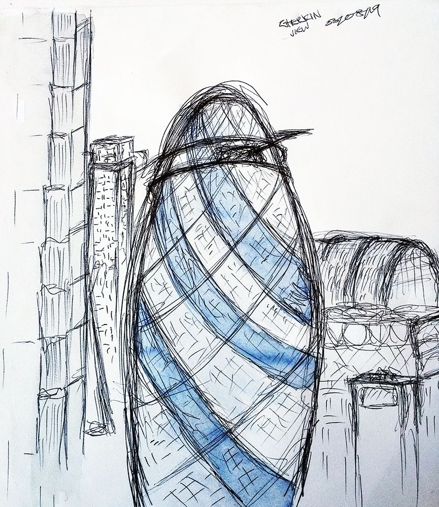 Illustration, study of London buildings and 