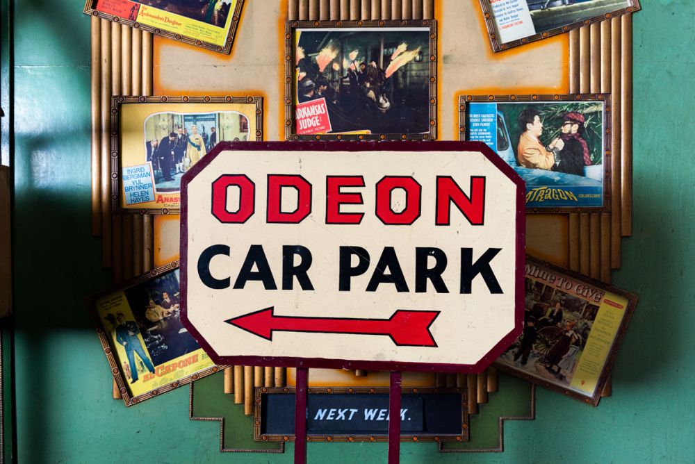 Odeon Car Park vintage sign in situ in The Cinema Museum