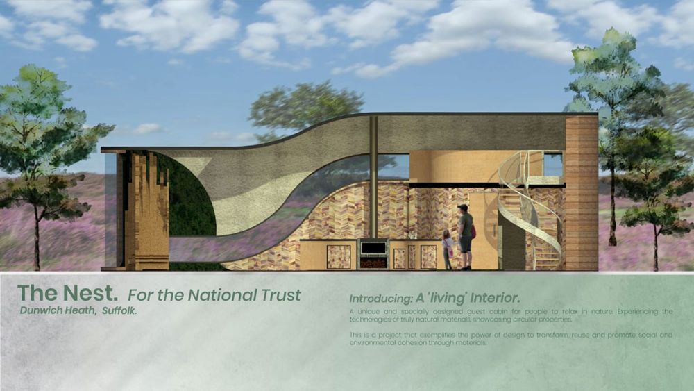 An architectural drawing of 'The Nest', Jessica's building concept for the National Trust.