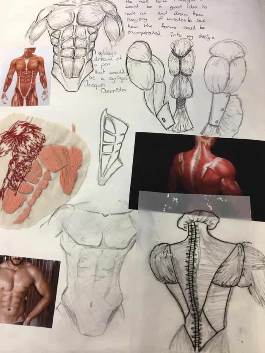 Student designs exploring a new take on the white shirt inspired by the human form.