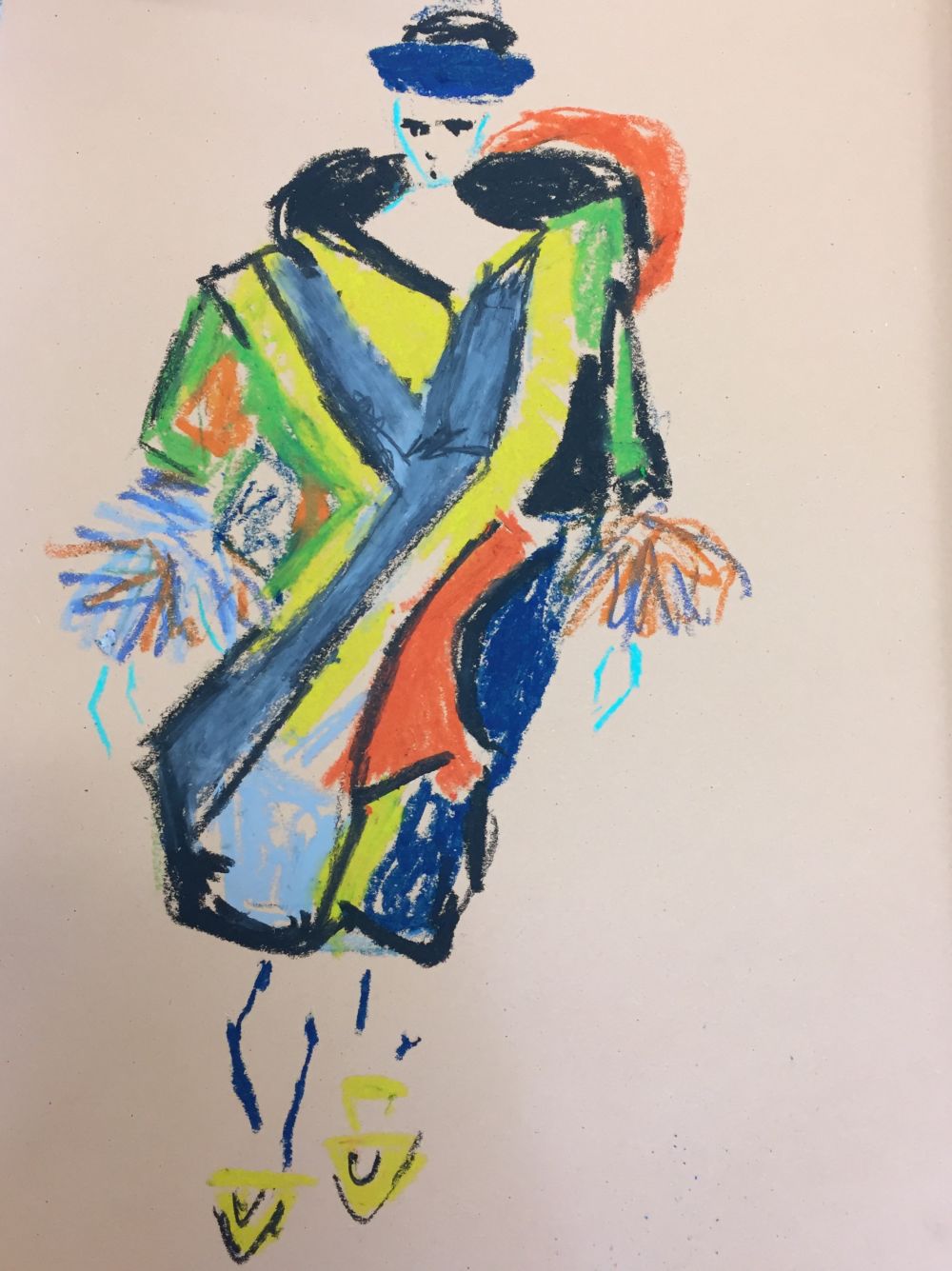 Fashion Illustration, figure wearing colourful coat