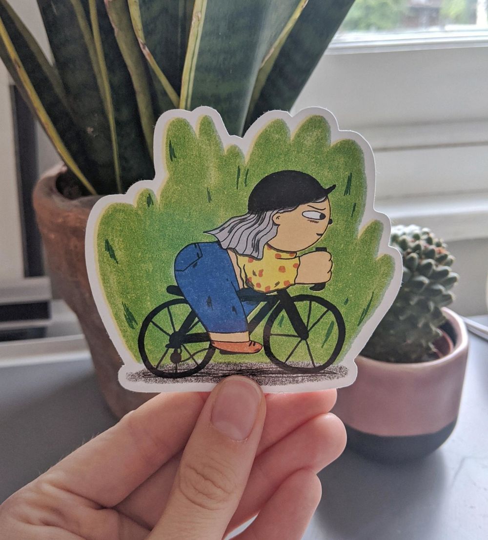 Pedal power- Female cyclist illustration sticker.jpg