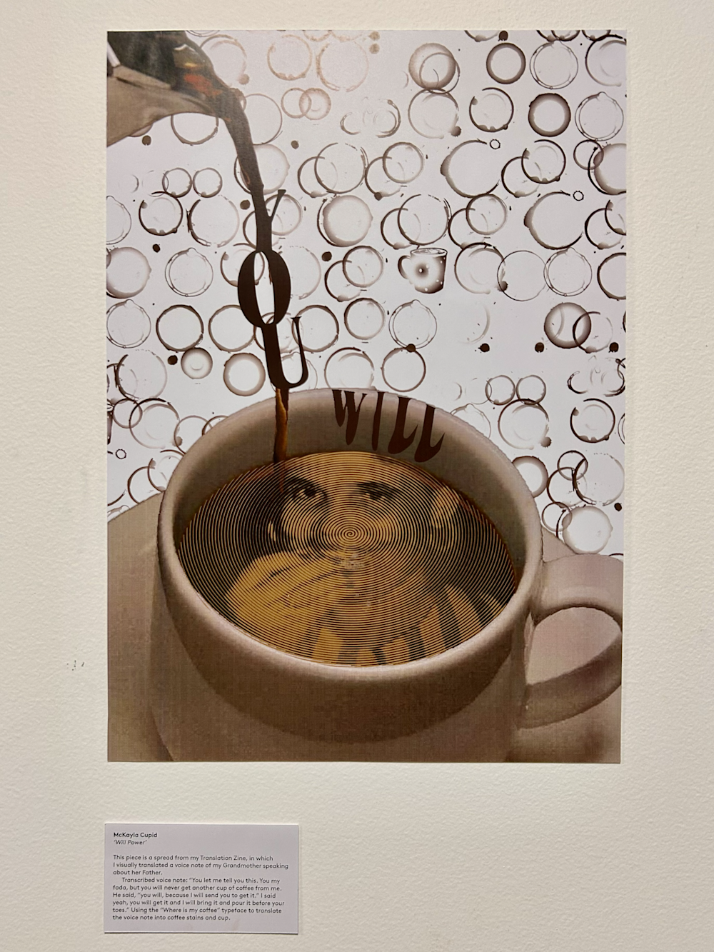 A poster created showing a cup of coffee with a man's face inside it.