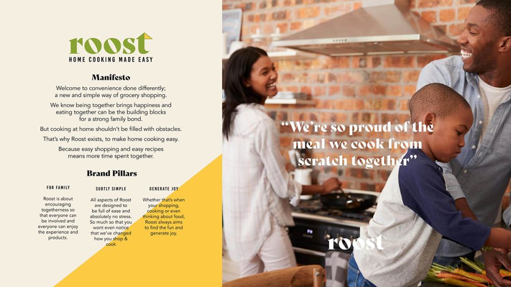 Image depicts concept art for Roost, a family food brand.