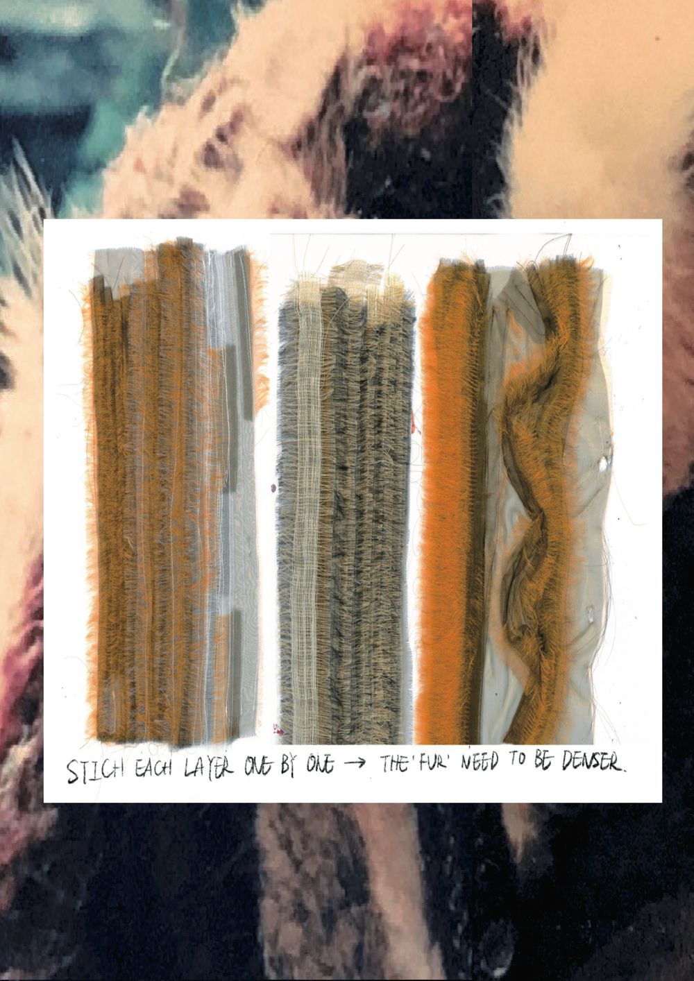 illustration detailing the layers of the faux fur stitch process