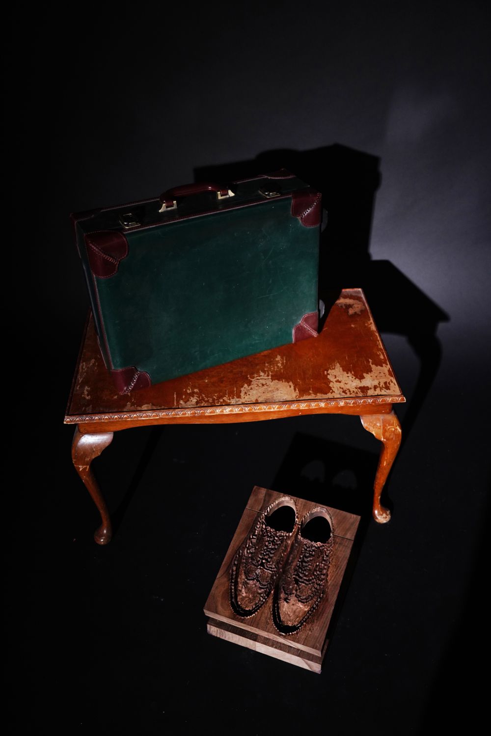 Remake of pair of shoes out of wood