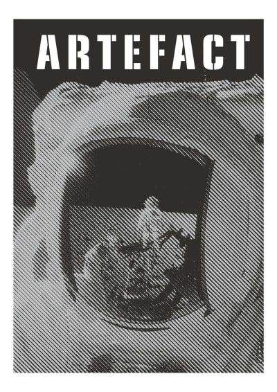 Image depicts an astronaut graphic on the front page of Artefact Magazine.