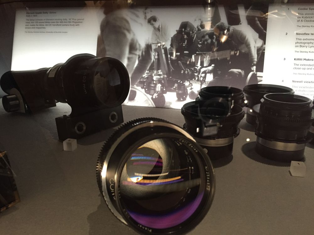 A close up of a case of camera lenses