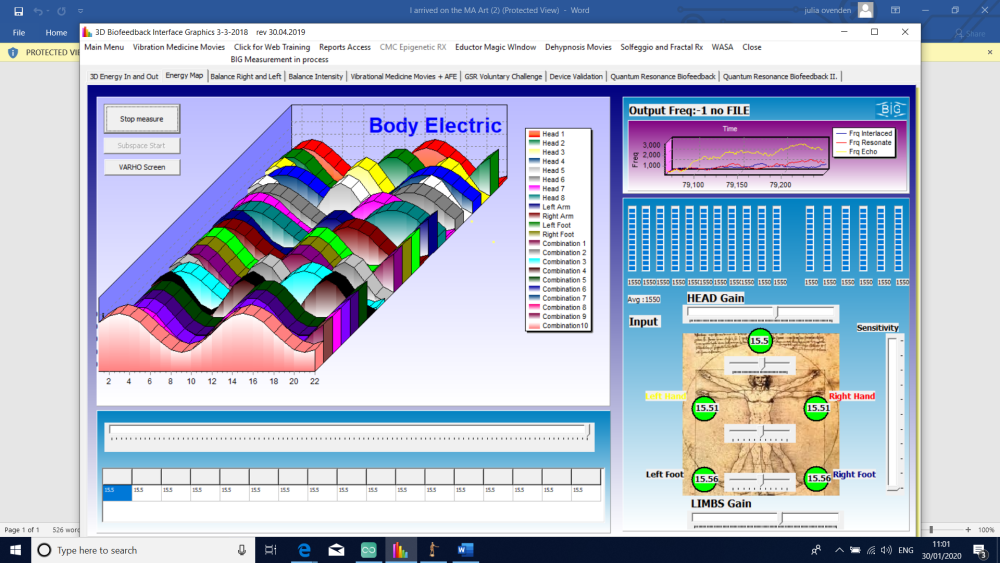 computer screenshot of scientific measurements