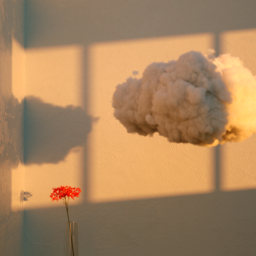 Illustration of a cloud in front of a yellow wall
