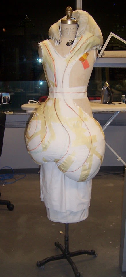 A piece of student work on a sewing mannequin 