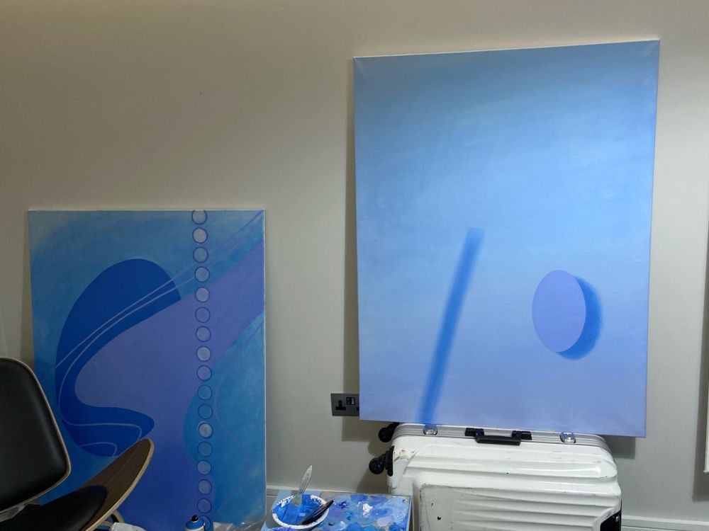 paintings in a living room