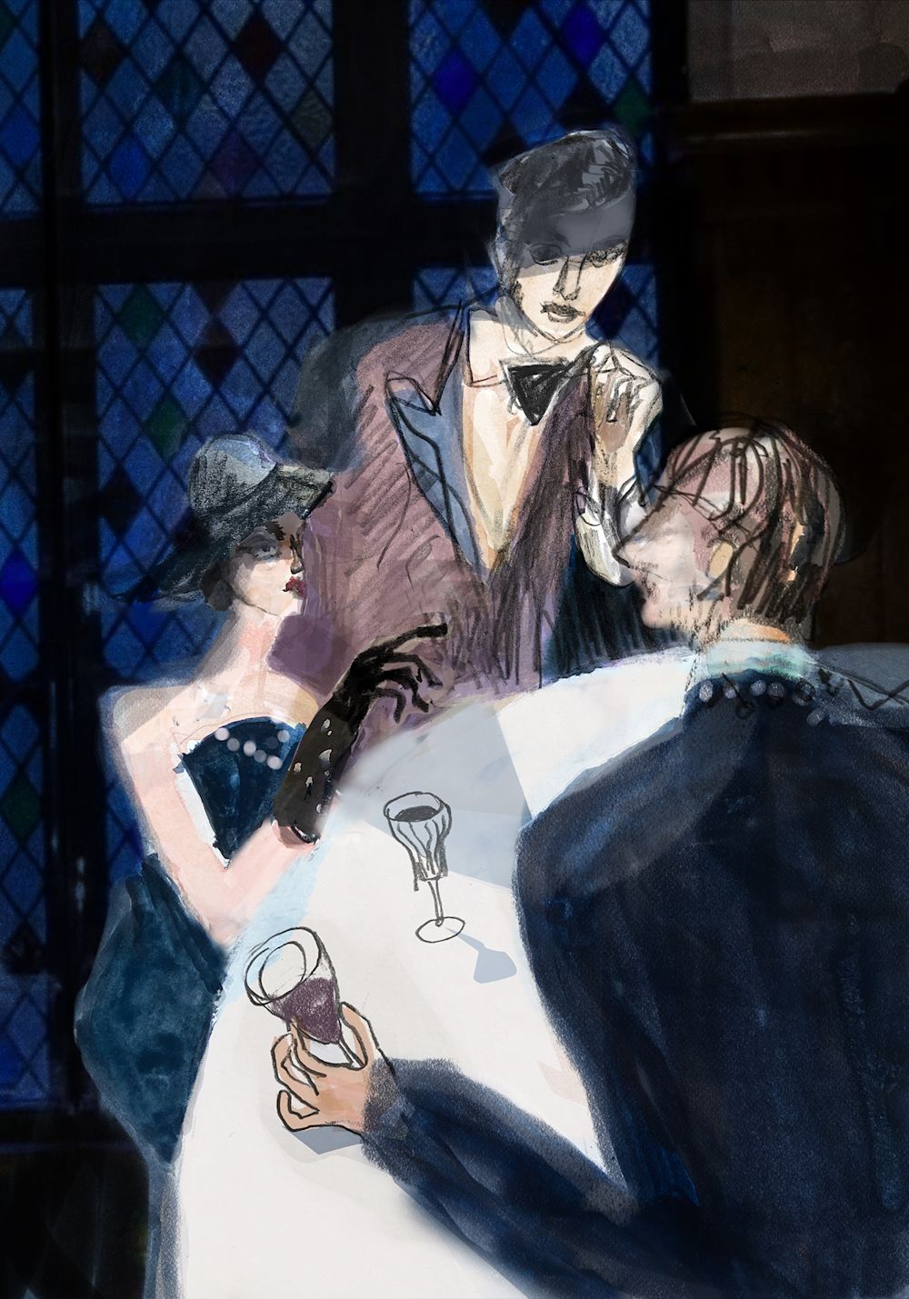 Drawing of two people having dinner 