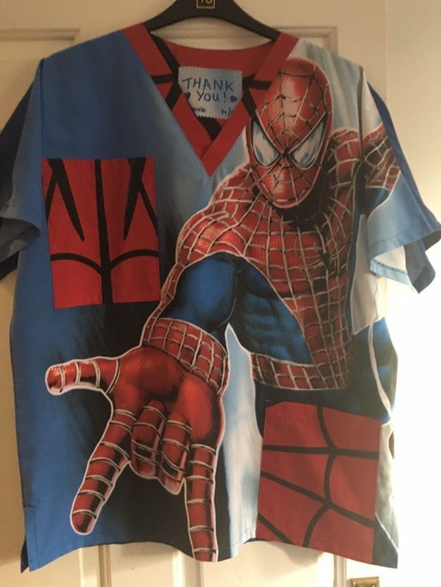 Spiderman scrubs hanging coat hanger 