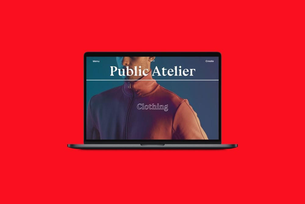 Laptop showing website for 'Public Atelier'