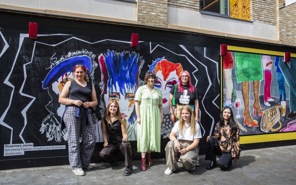 L-R: Elly Rodbert, Rosemary James (work displayed in the background), Eleanor Parry-Hensley, Annabel McLaughlin, Liv Treweeke and Liyun Li. Photo by Nyla Sammons.