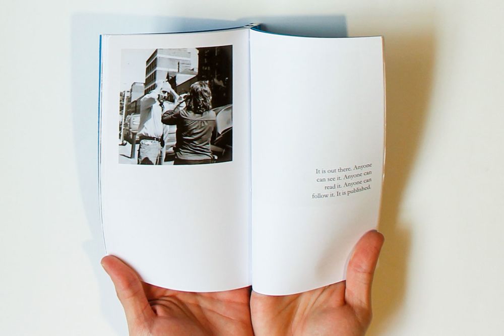 Student work called Acts of Publication featuring photography in a book