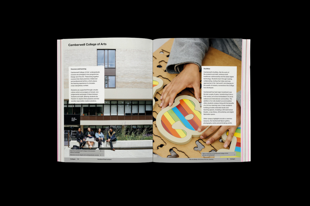 Mock-up of the 'Camberwell College of Arts' spread for the UAL prospectus