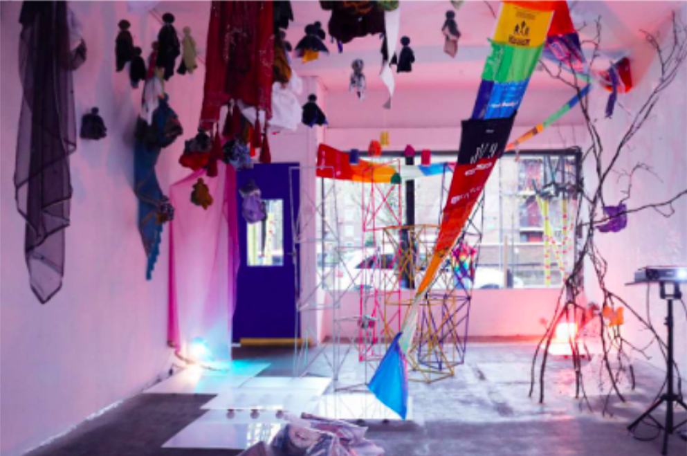 a picture of an art installation with various structures