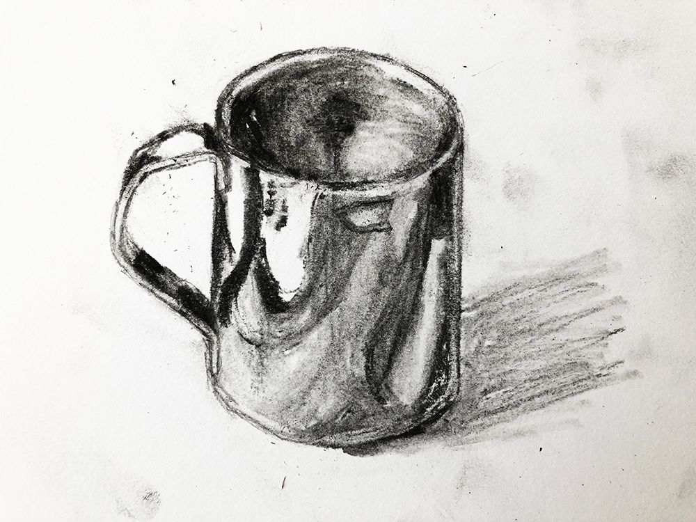 Charcoal drawing of a mug.