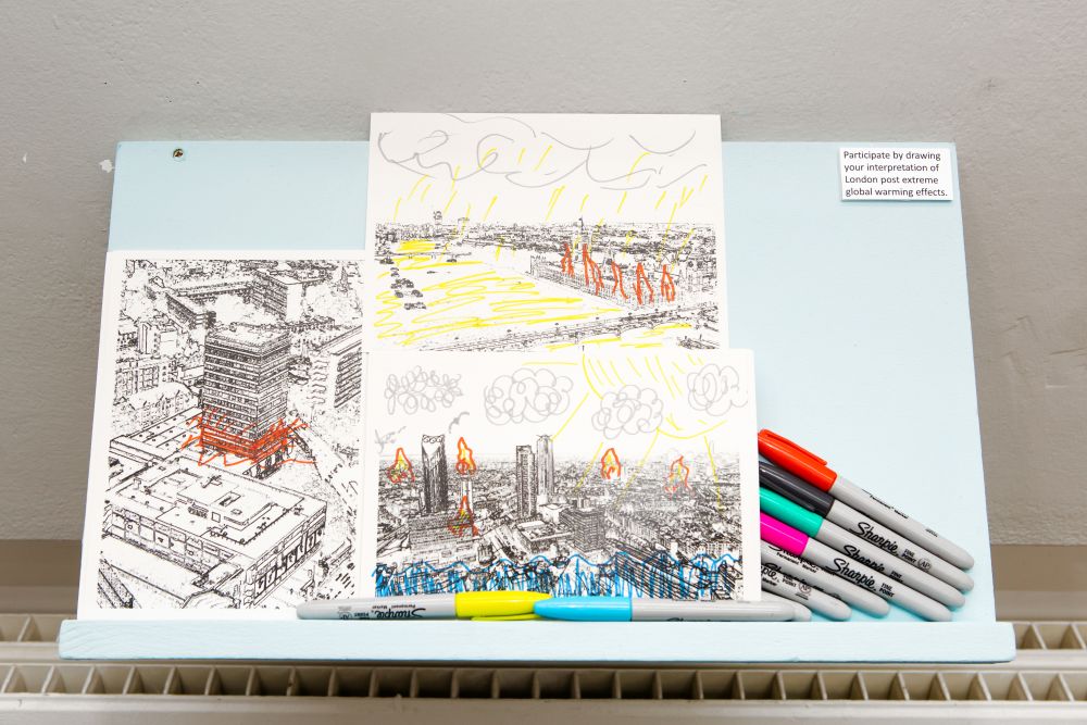Exhibit showing different colouring activities of Elephant and Castle roundabout
