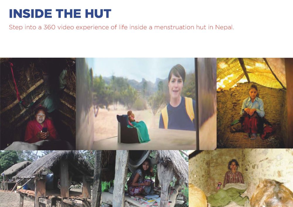 Images of the interiors of menstrual huts with the words 