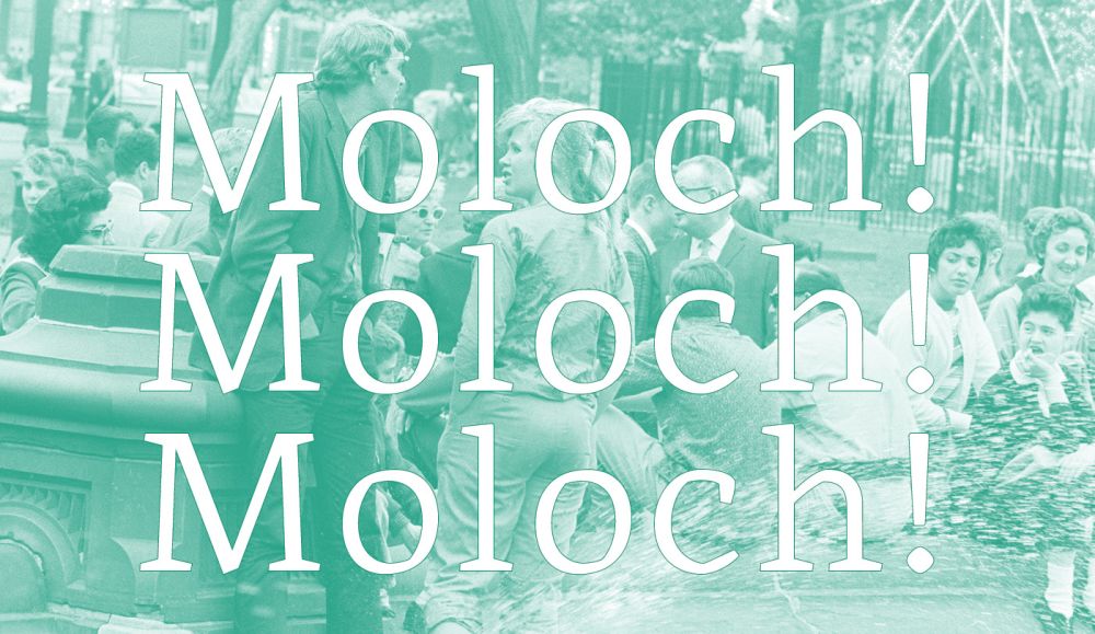 White text reading 'Moloch!' repeated on green background.