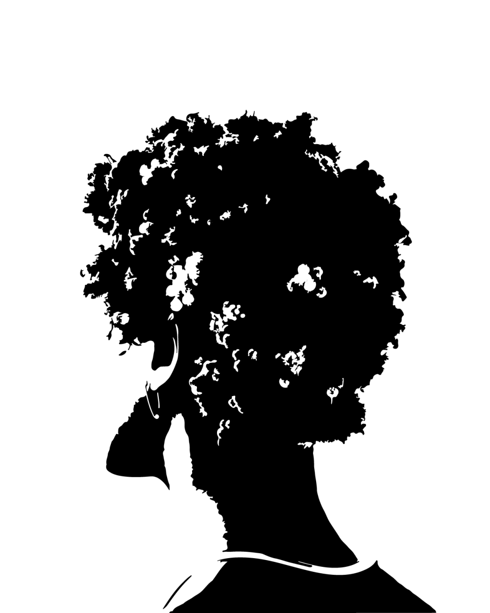 Black illustration of a person with an afro