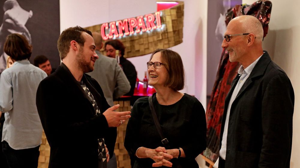 Winner of the Campari Creates project, Rupert Whale, entertaining guests at the launch event