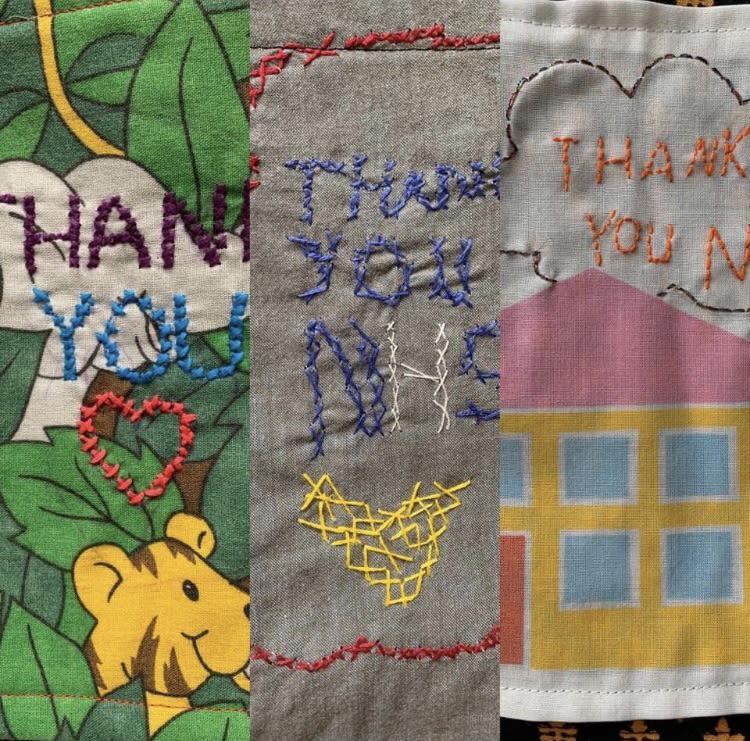 Embroidered details of scrubs reading 'Thank you NHS