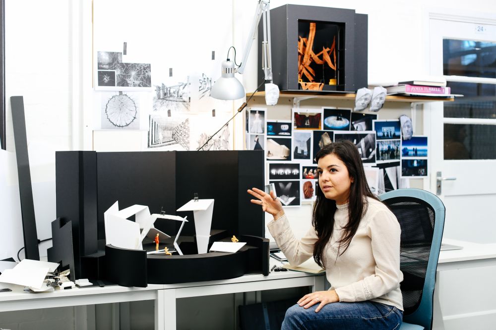 Laura Arroyo Rocha in her studio space at Wimbledon College of Arts
