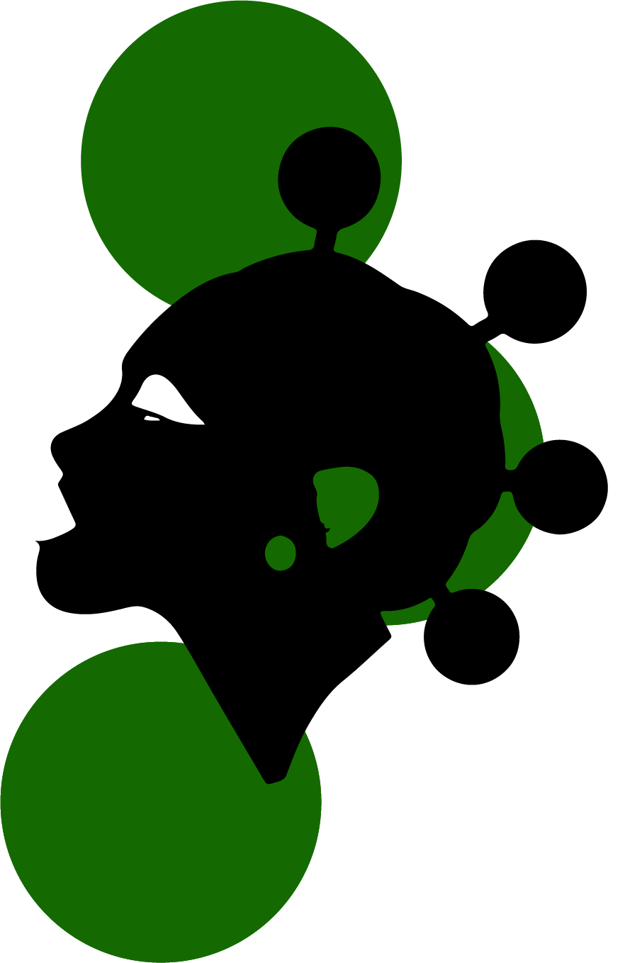 Illustration of Black person and two green circles behind the picture