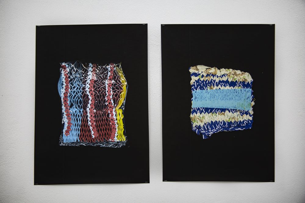 two recycled plastic textile knitted samples