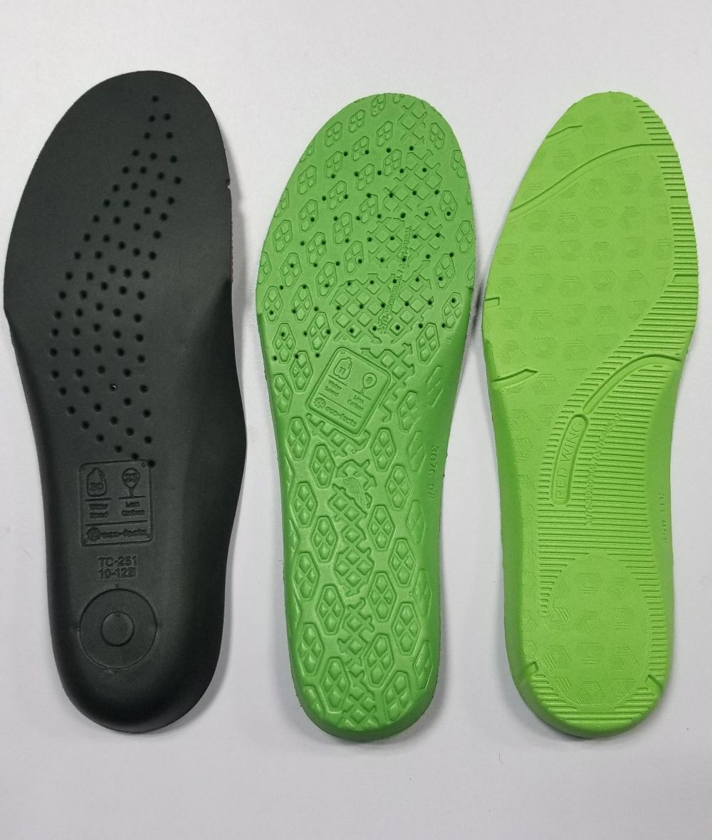 Green soles of shoes