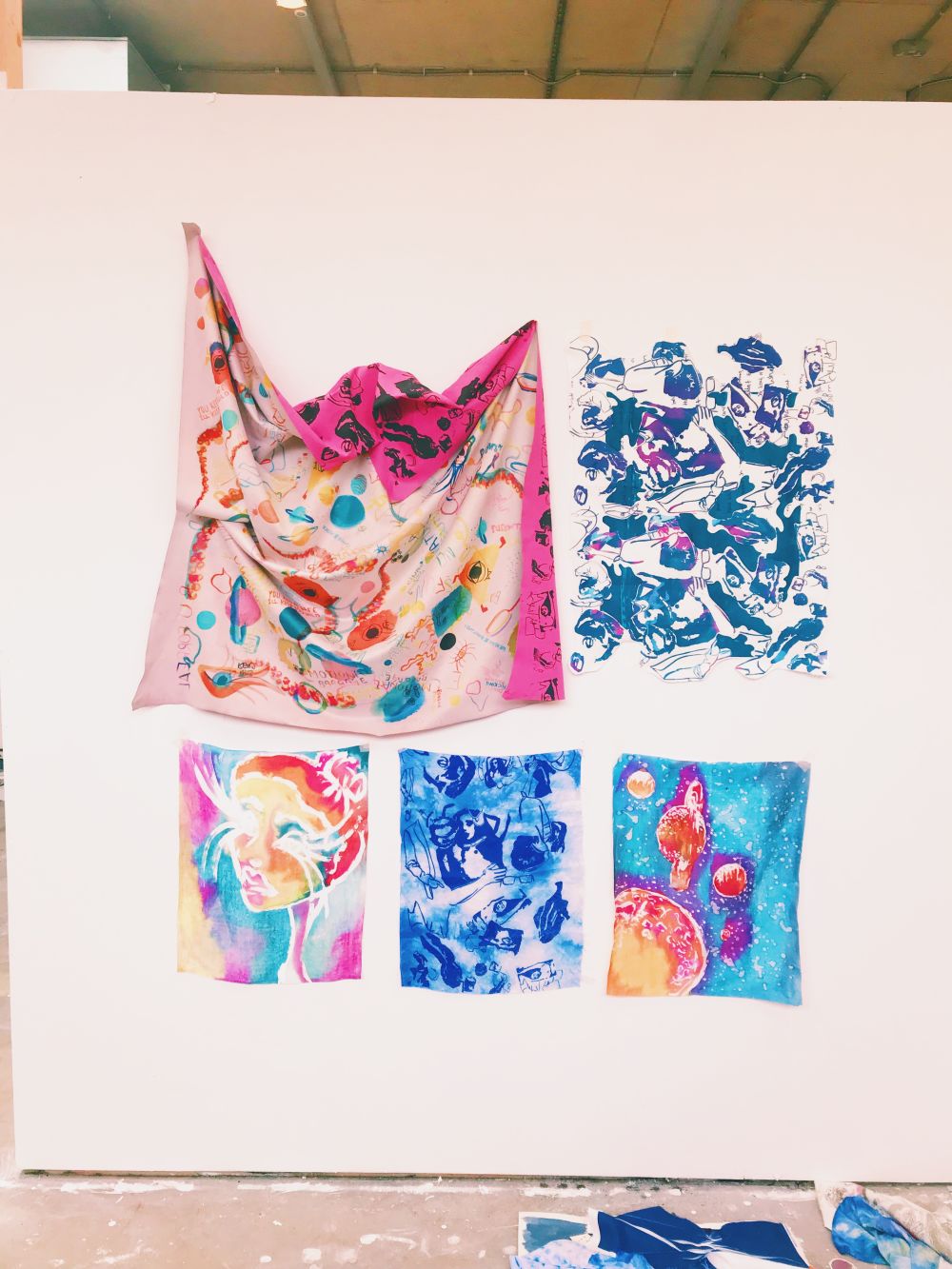 Emma's colourful Textile Design pieces at her final exhibition