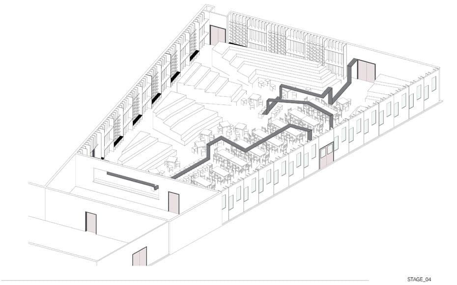 Isometric drawing of design proposal for new canteen.