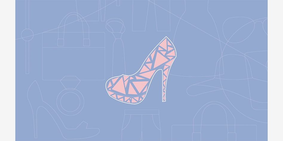 illustration of pink and blue high heel with geometric shapes against blue background