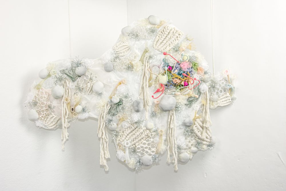 Hung textile of a cloud