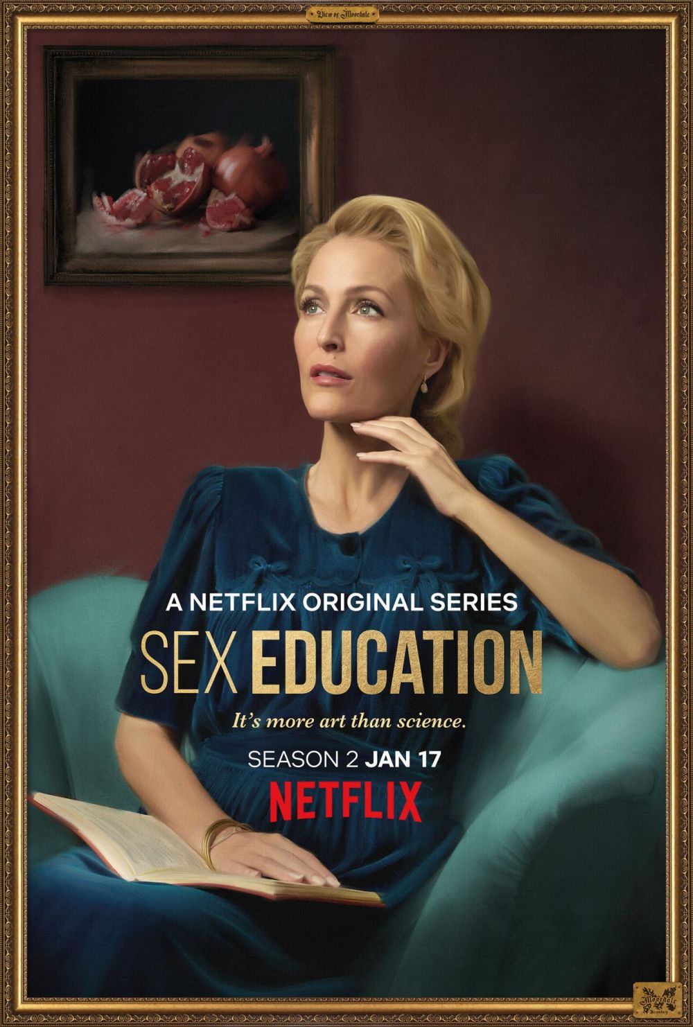 A promotional portrait of Jean from the Netflix series, Sex Education, played by Gillian Anderson.