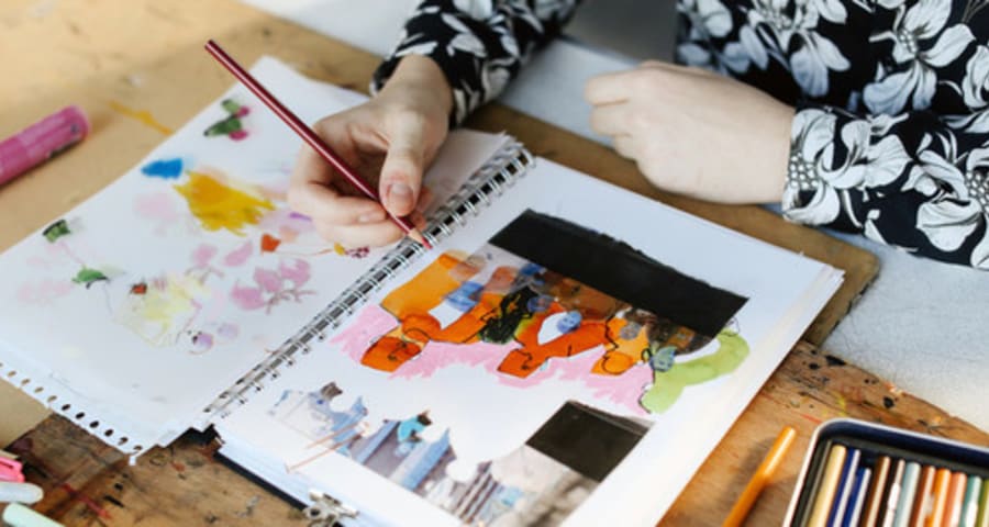 A student working in a studio.